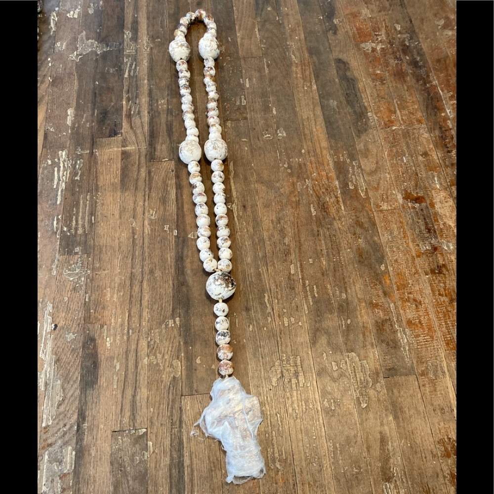 43” wooden rustic painted bead rosary with clay cross